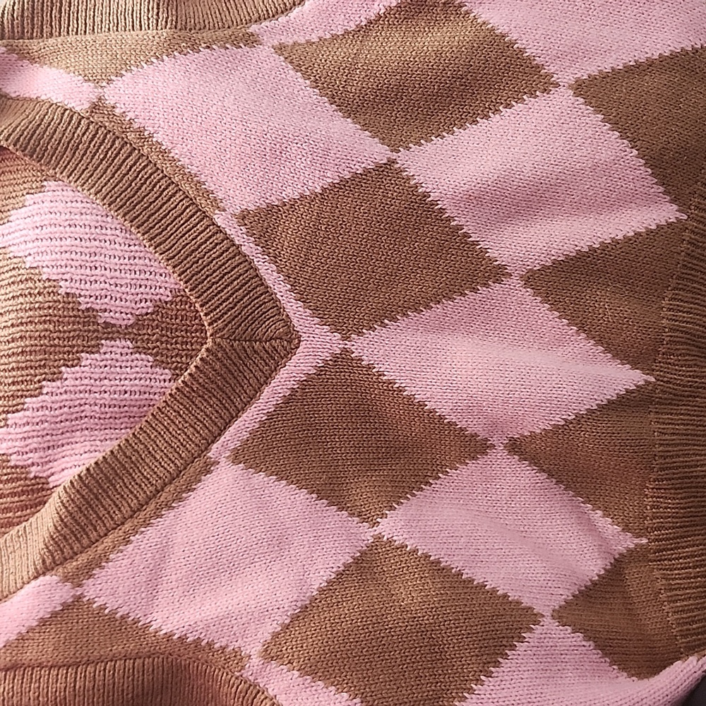 Etro Pink and Brown V-Neck Argyle Sweater